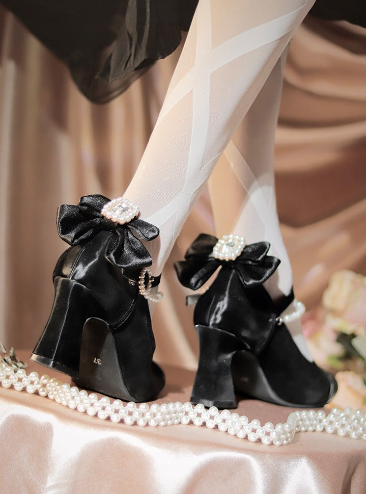 珍珠丝带绑带鞋