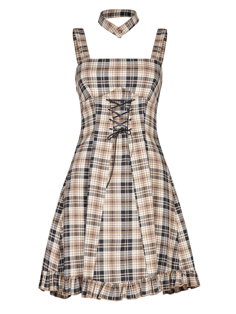 Check Choker Girly Bustier Dress
