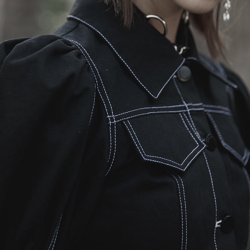 双口袋腰标牛仔连衣裙