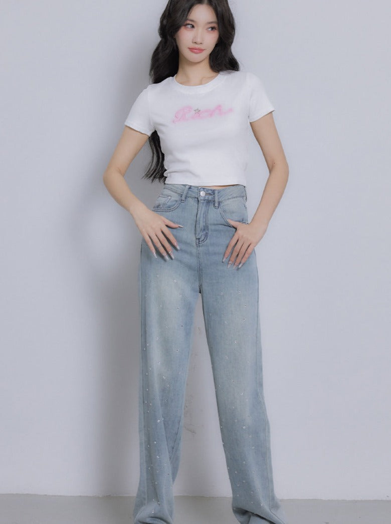 Stone Shiny Denim Pants