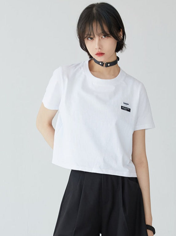 单点徽标短款纯棉 T 恤