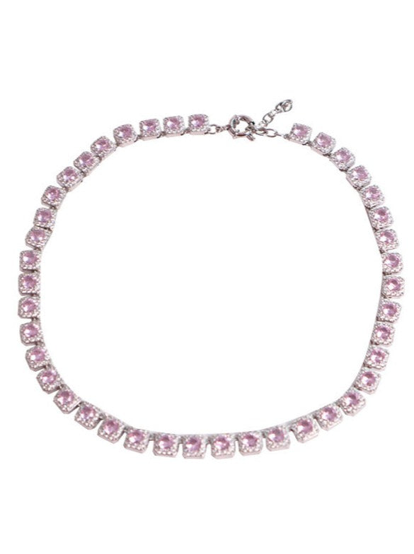 Quadratische Diamantrosa Halskette + Armband