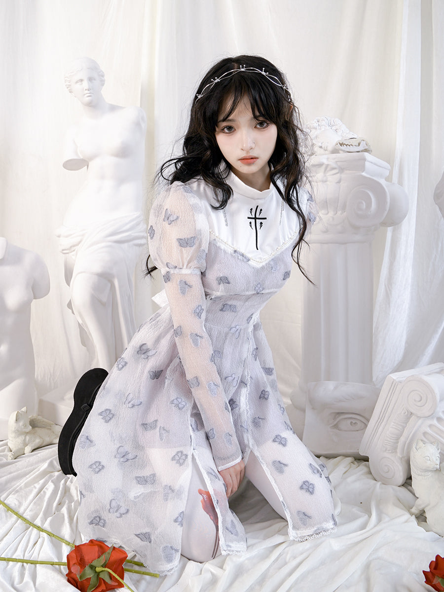 Princesse Robe papillon à manches bouffantes et à taille croisée