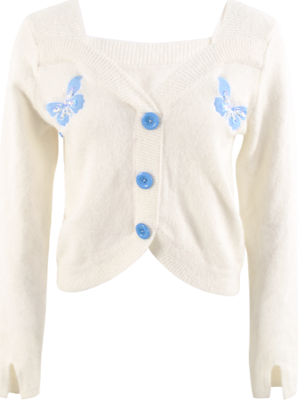 Cardigan court en maille papillon