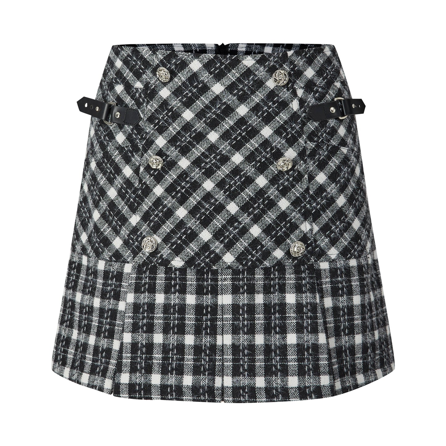 Belt check plain wool a line half skirt
