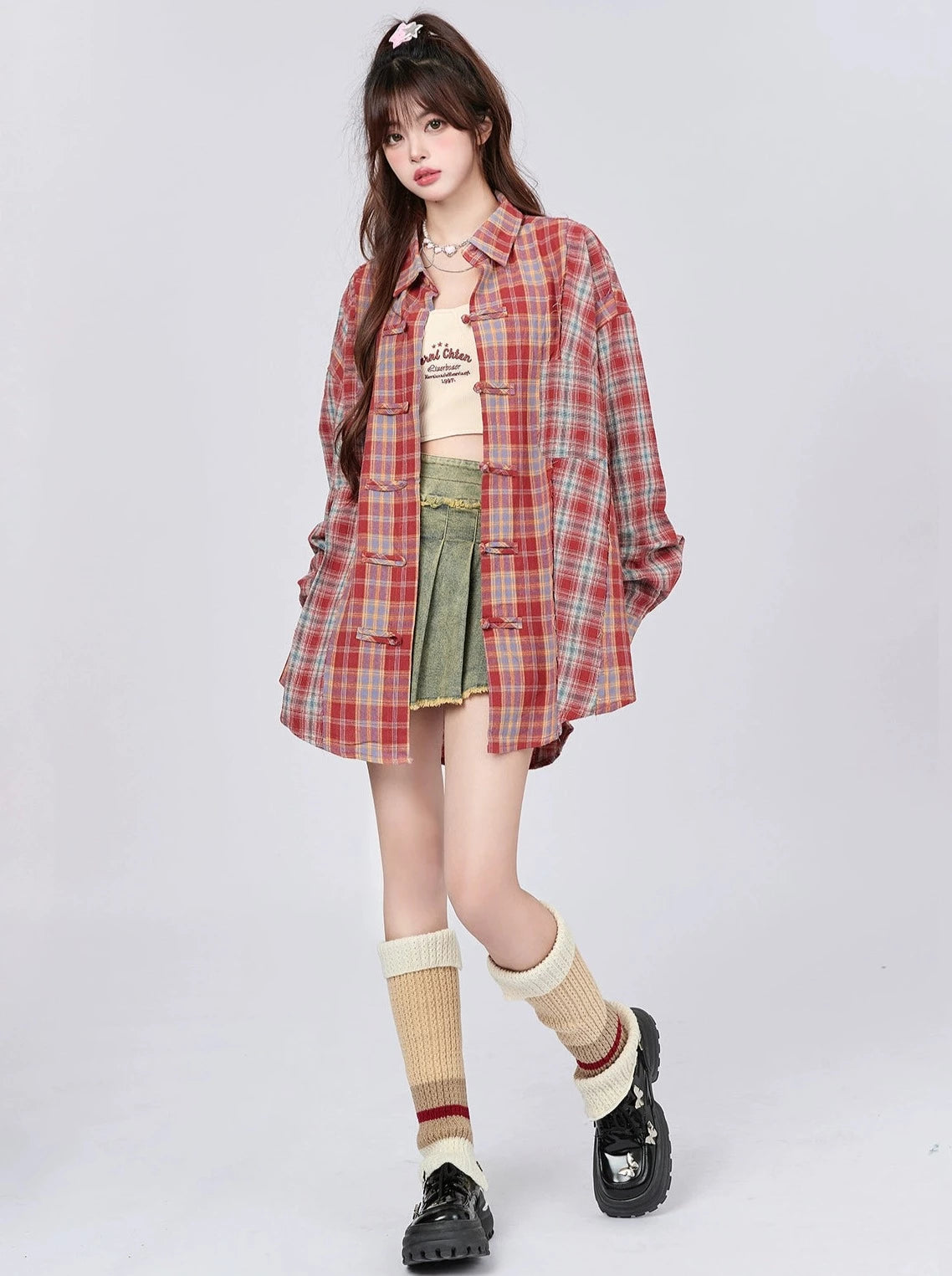 American retro over check shirt