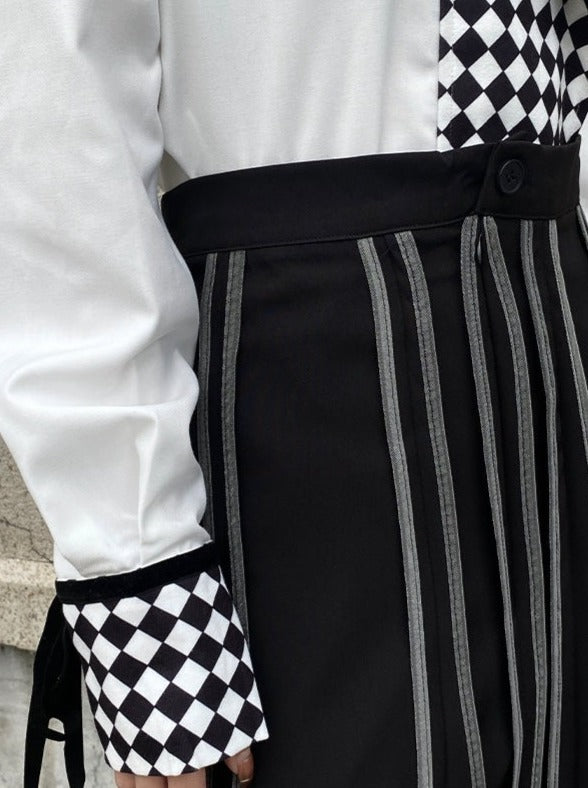 Striped high waist A-line skirt