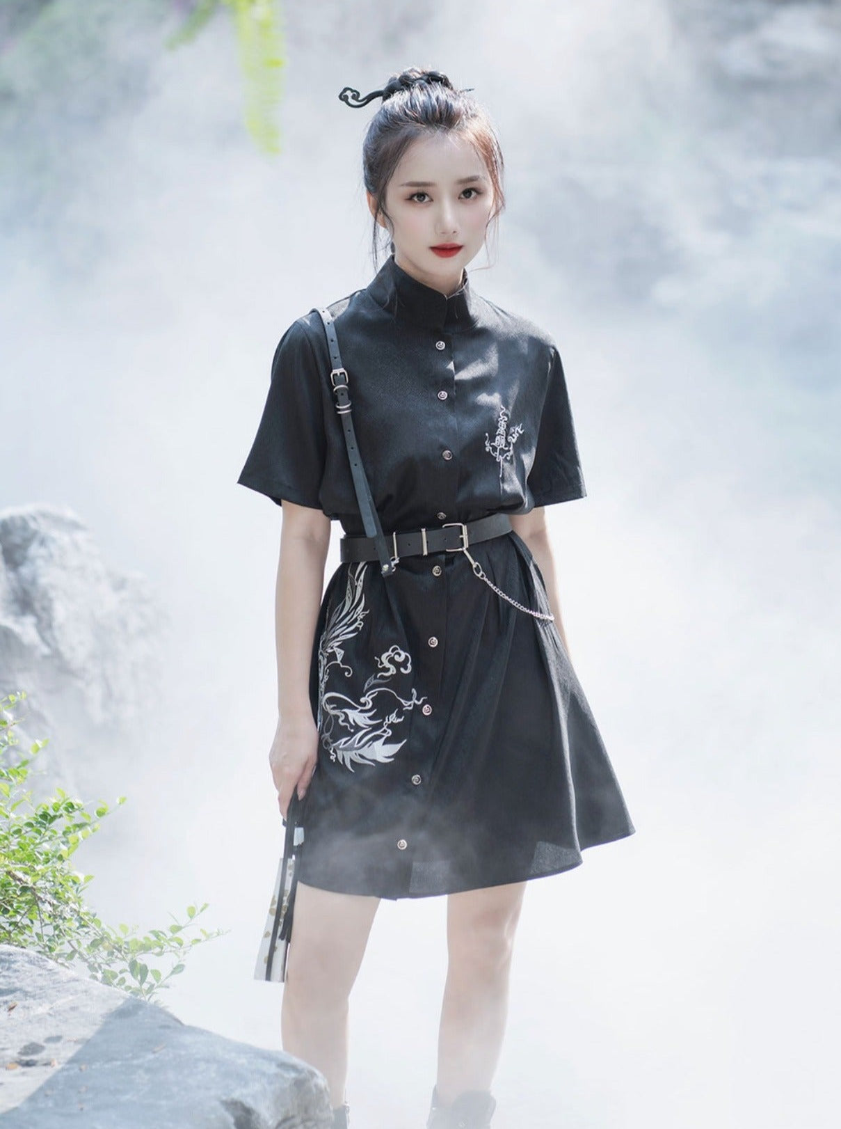 dragon shirt dress Short Sleeve White Dragon Print Shirt Dress