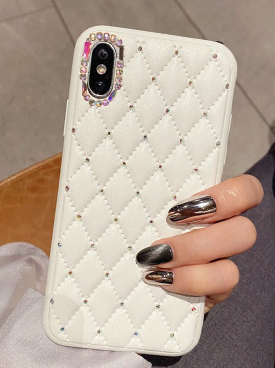 ホワイトキルティングストーンデザインスマホケース