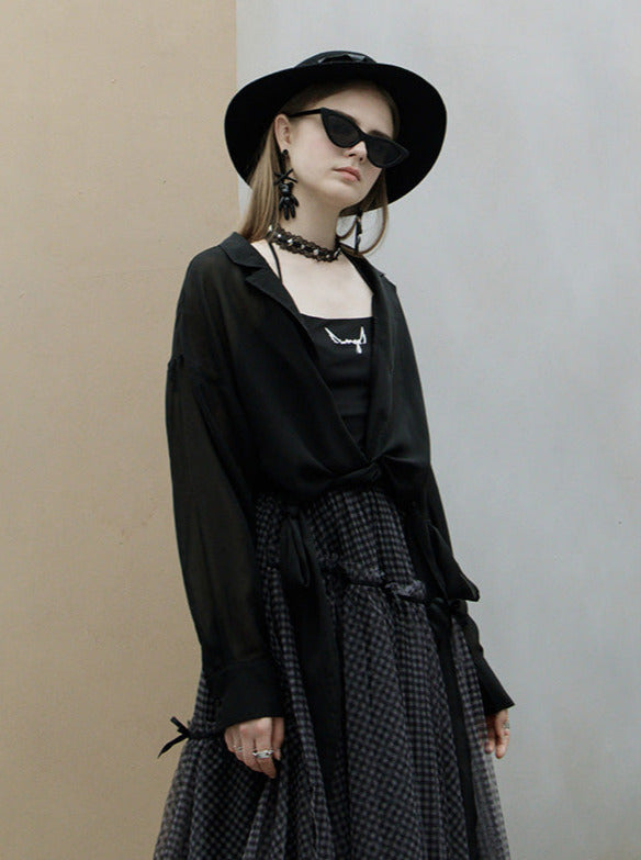 Sonnengeschütztes Chiffonhemd mit durchsichtigem Karo