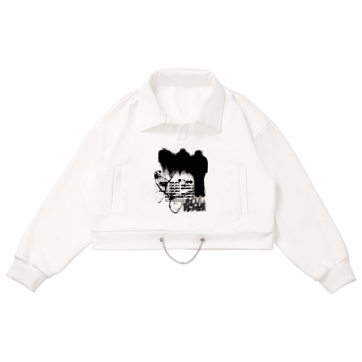 オープンカラーチェーンクロップドトップス