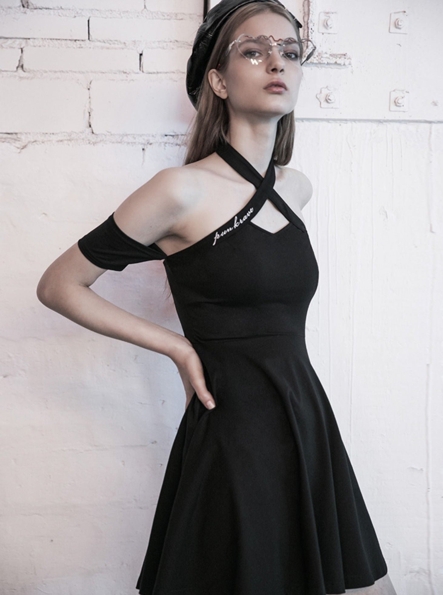 black off the shoulder skater dress Little Black Neck Off Shoulder Skirt – Belchic