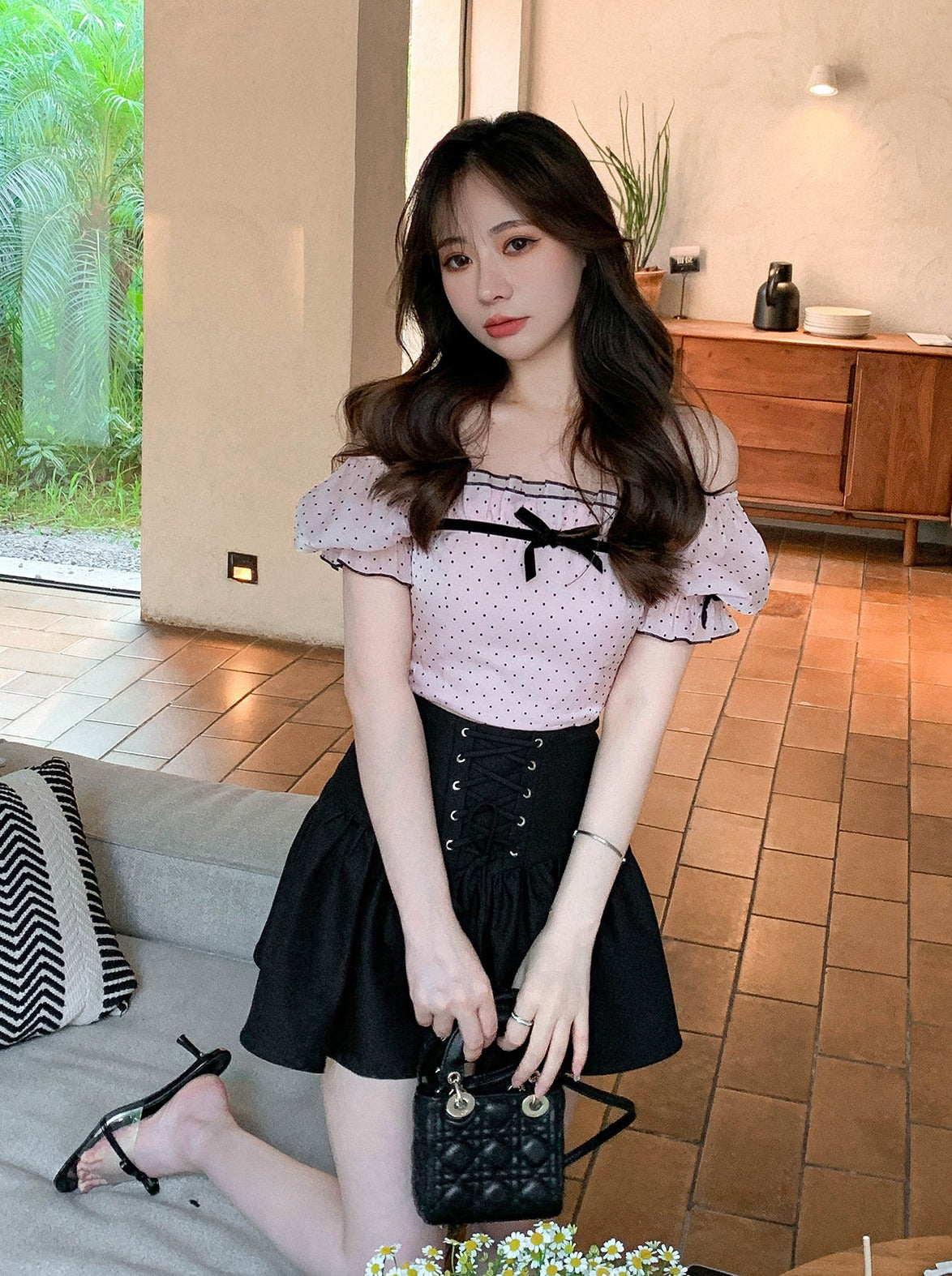 Dot One Shoulder Top Strap Black Cart Suite Setup