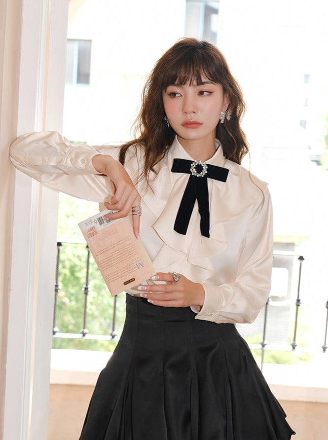フレンチエレガントリボンブラウス