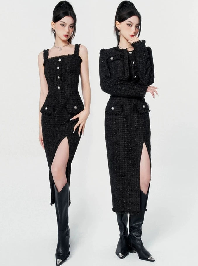 short tweed coat dress Black Tweed Short Sleeve Blazer Mini Dress