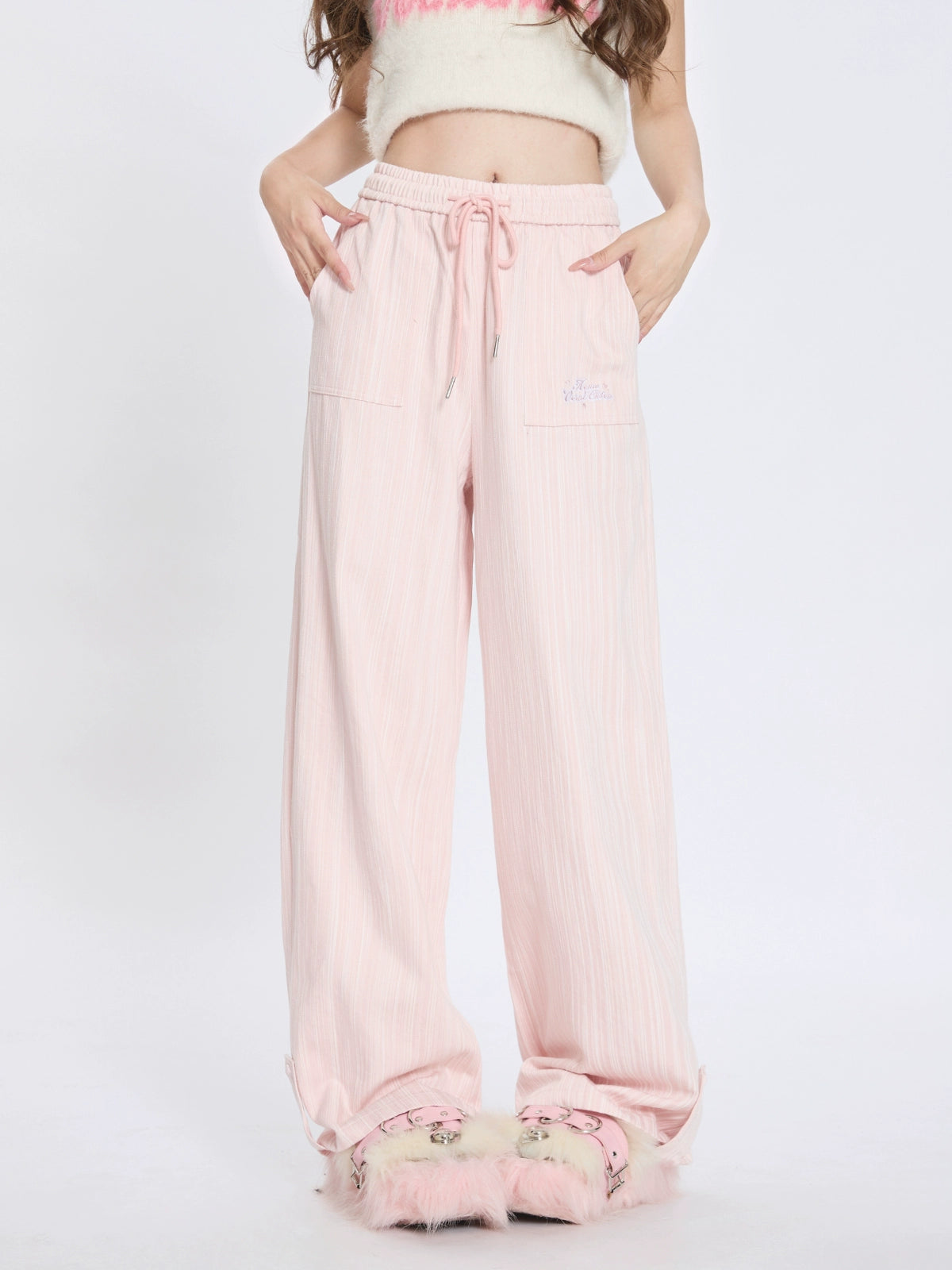 Star design loose pink denim pants – Belchic