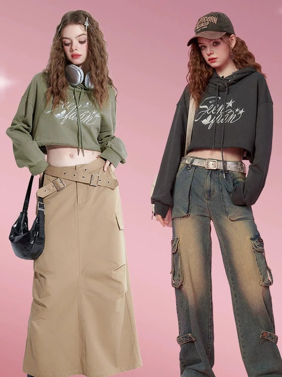 Star Logo Hooded Short Sweatshirt Hoodie