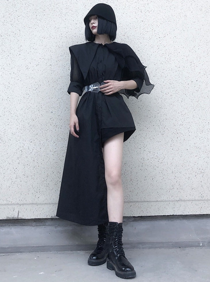 Asymmetric mode puff sleeve shirt skirt