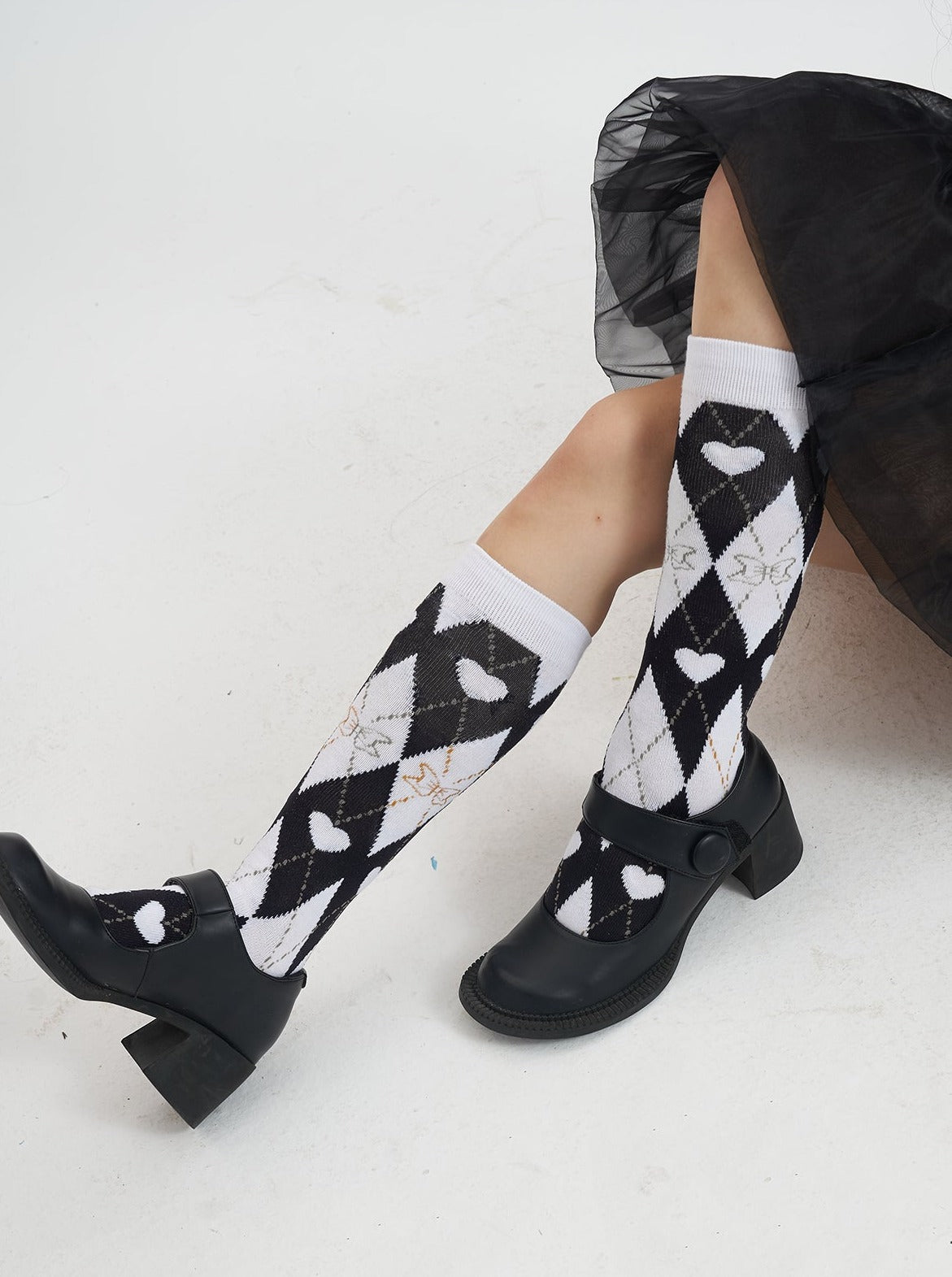 ハートモノクロダイヤモンドデザインソックス
