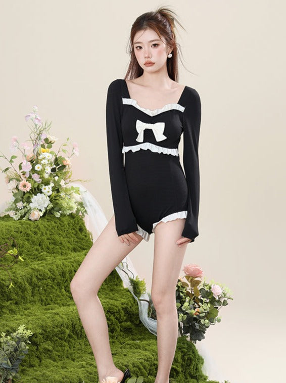 カバーロングスリーブモノクロリボン水着