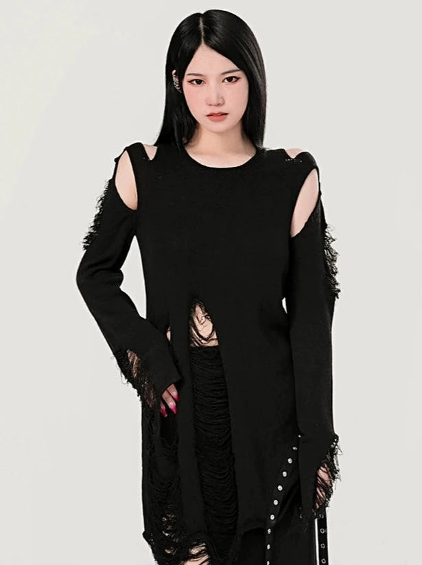 碎花露肩针织毛衣+针织长裙套装