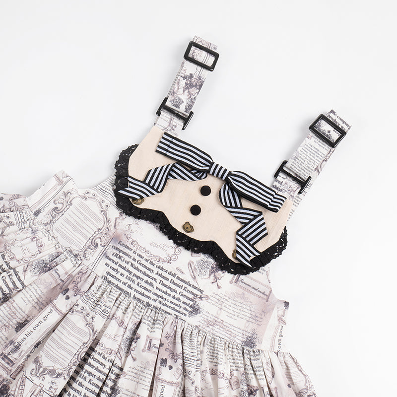 レトロドールエプロンプリントサスペンダースカートドレス