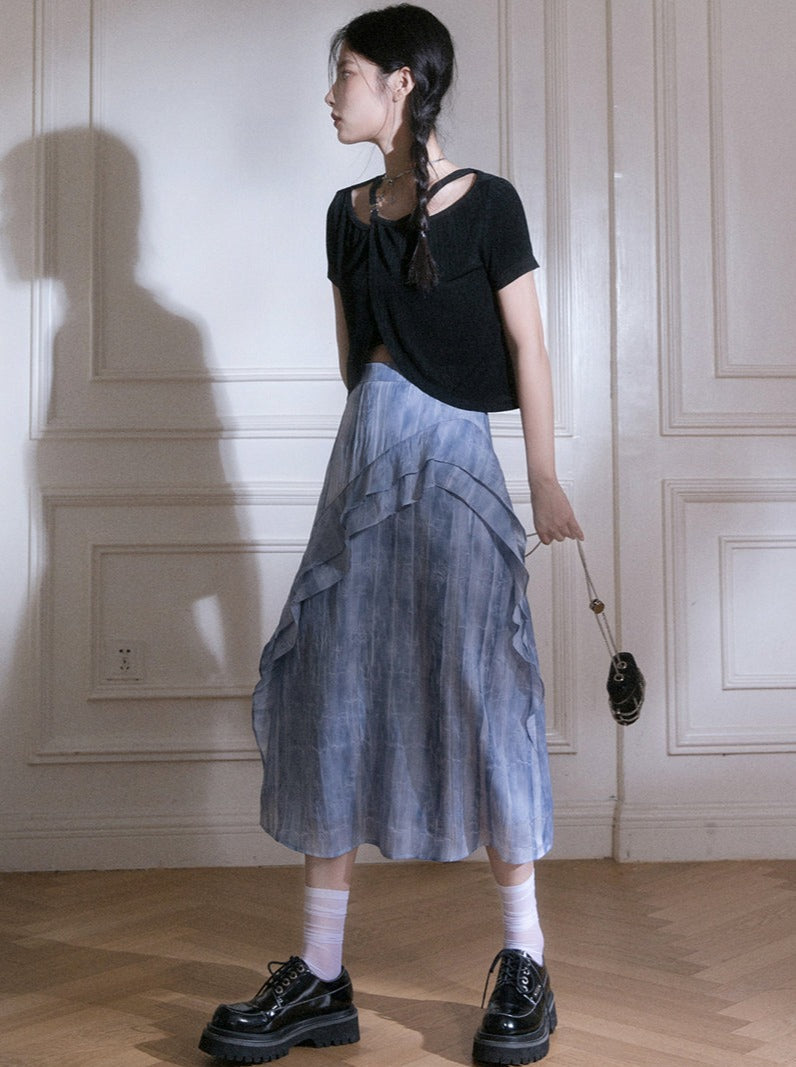 Cross metal buckle summer knit tops