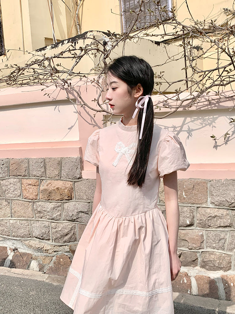 パフスリーブリボンワンピース