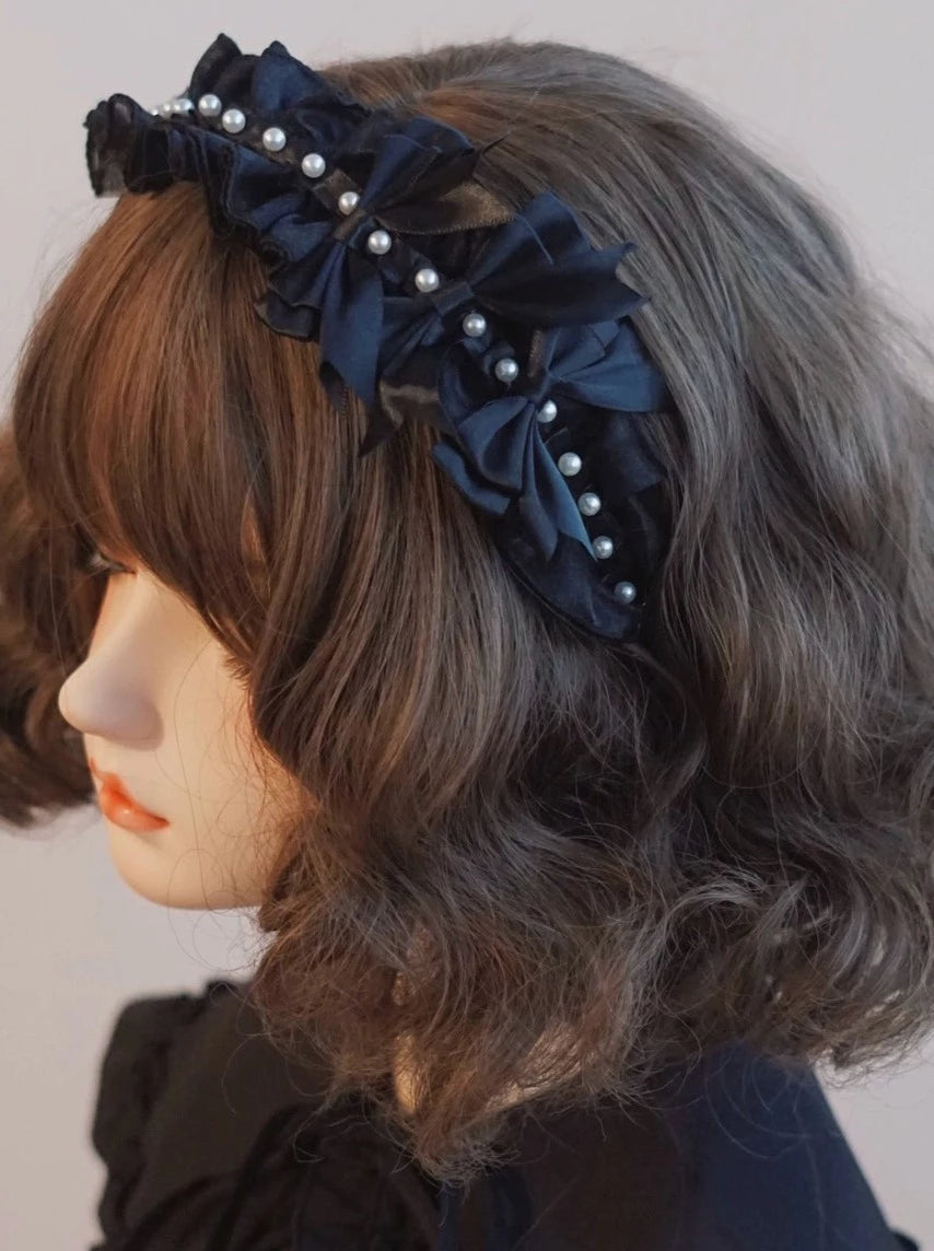 Ribbon Ruffle Pearl Headband