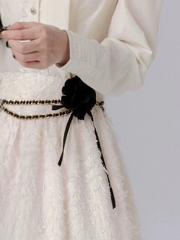 블랙 골드 로즈 허리 체인 가죽 액세서리 액세서리