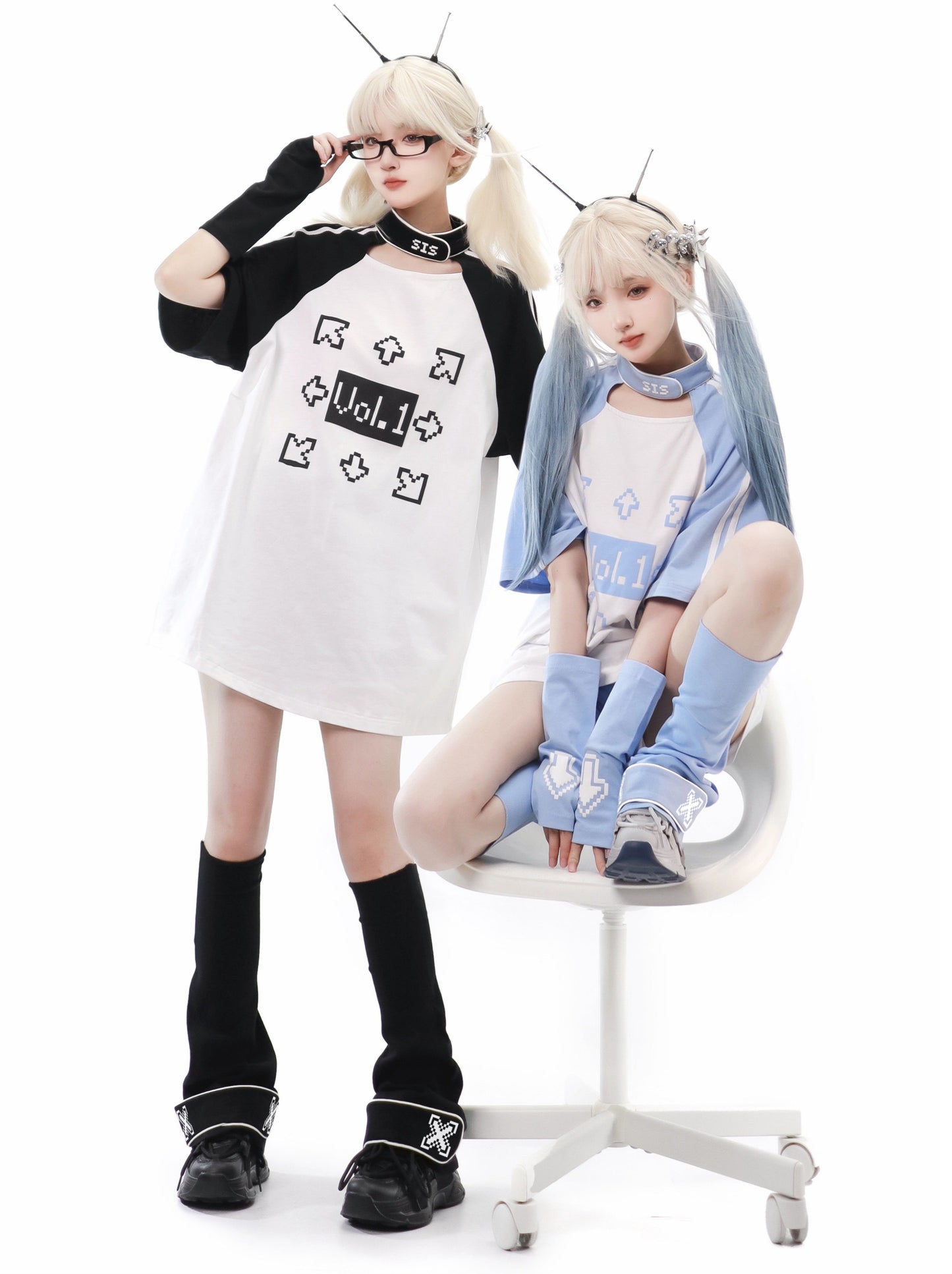 천사계곡】천사계곡👼픽셀애로우 서브컬쳐 티셔츠 반바지 레그 커버 셋업