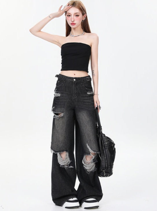 Black loose casual wide leg pants – Belchic