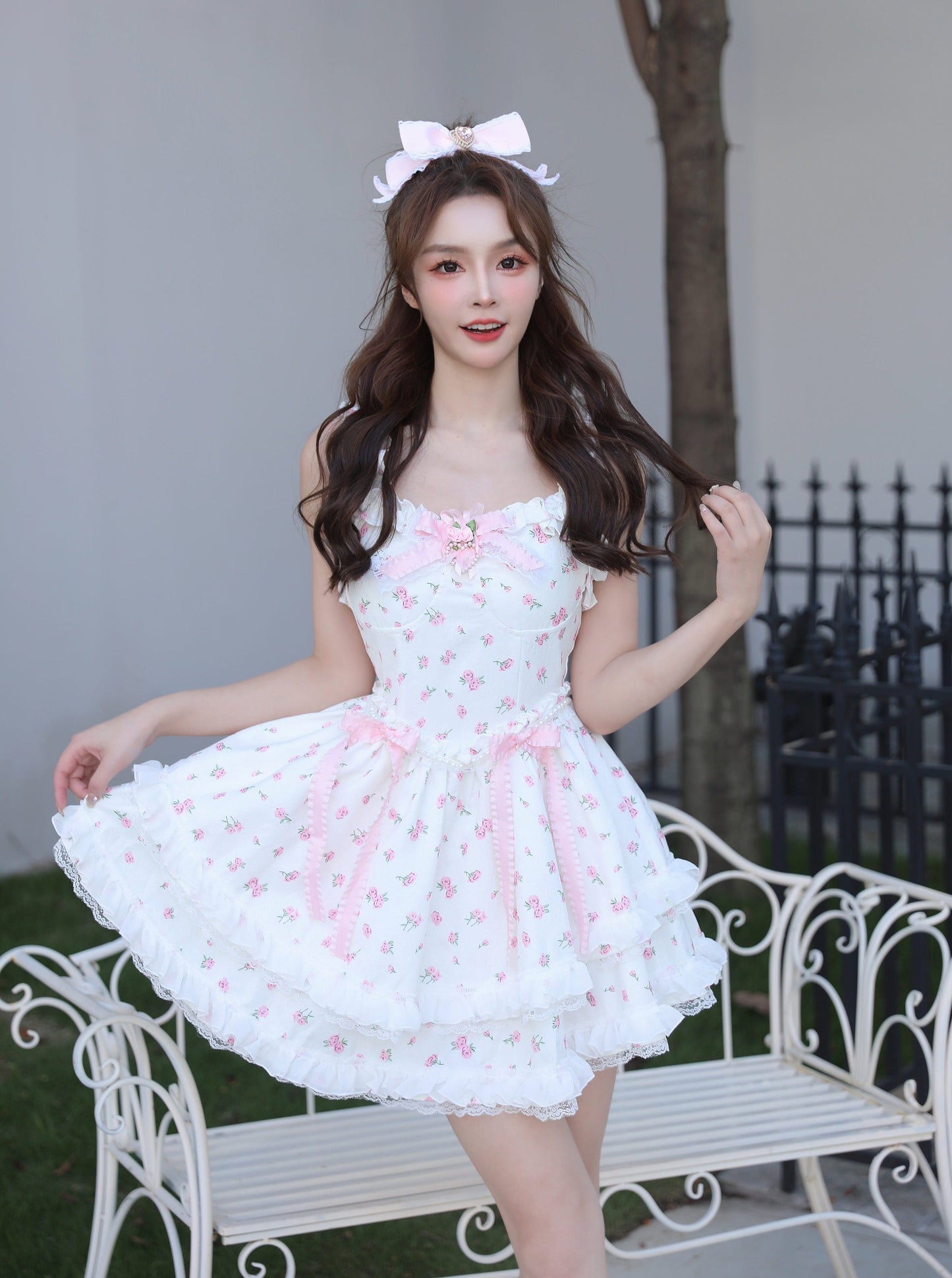 ガーリーフラワーピーチワンピース