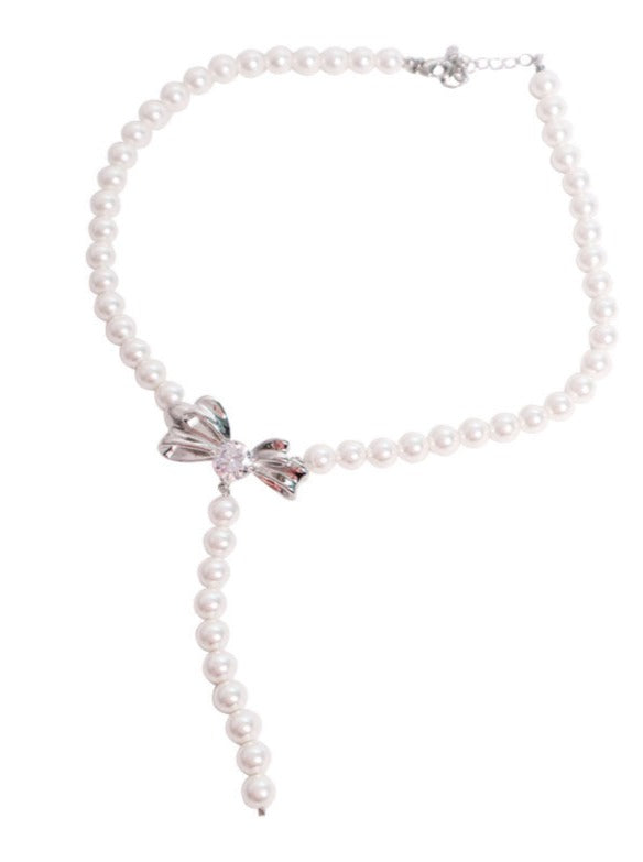 실버 리본 진주 목걸이 + 귀걸이