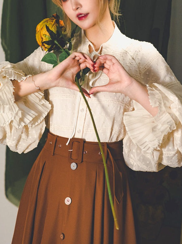 Rüschenärmel-Retro-Bluse
