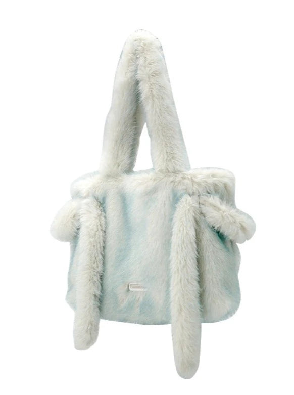 Borsa tote in pelliccia azzurro ghiaccio pastello