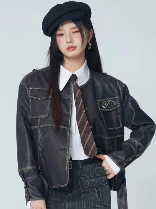 Heart Beat Battle Leather Crew Jacket
