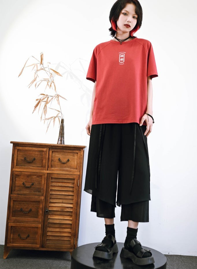 シフォンルーズモードワイドレッグパンツ