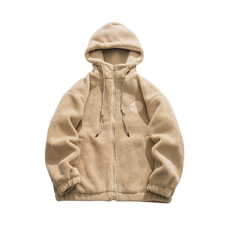 Lamb Wool Hooded Zip-Up Boa Hooded Parka
