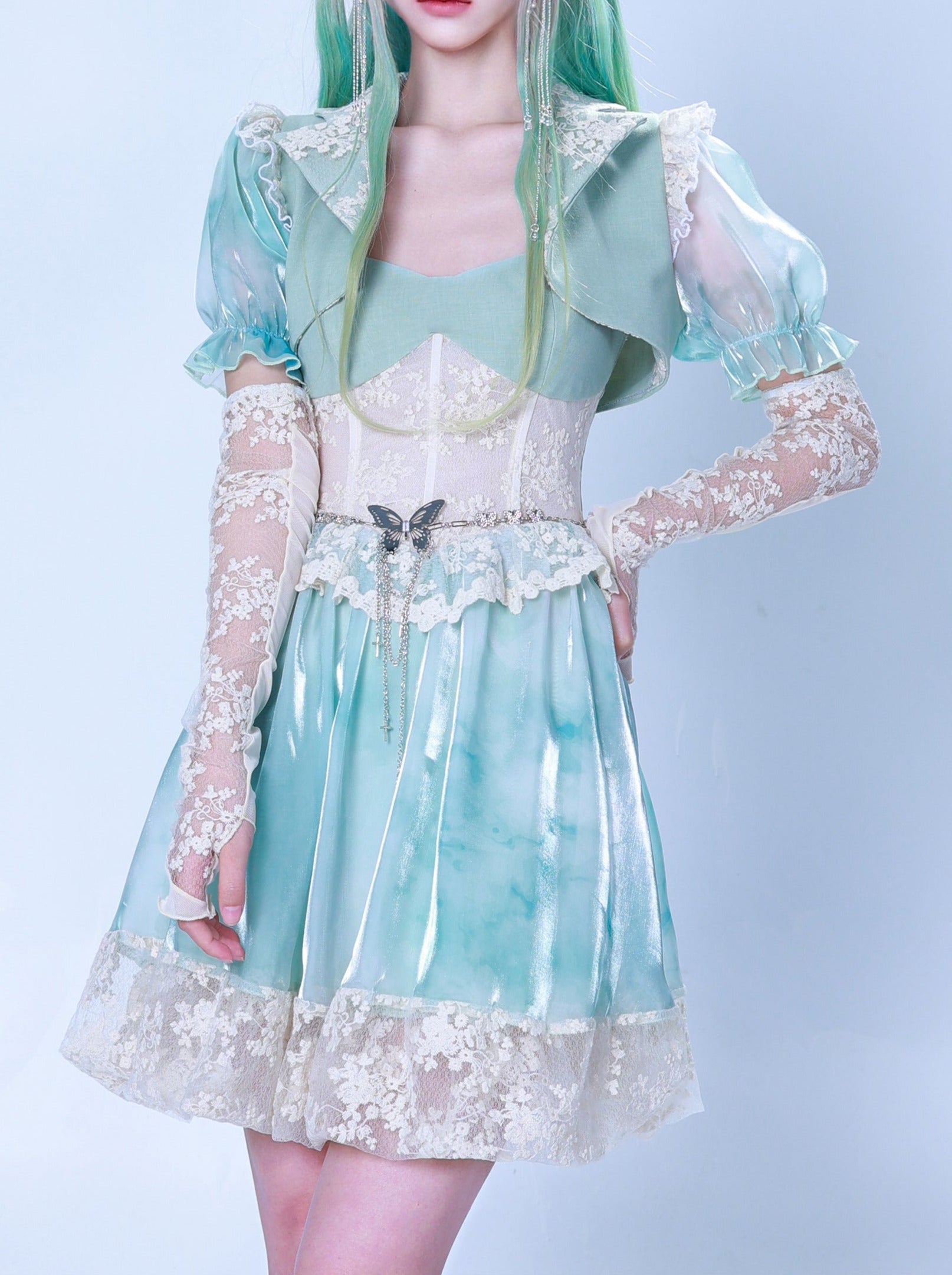 Fairy Mermaid Turquoise Waist Lace Suspender Dress Belchic Fairy Mermaid Turquoise Waist Lace Suspender Dress Belchic