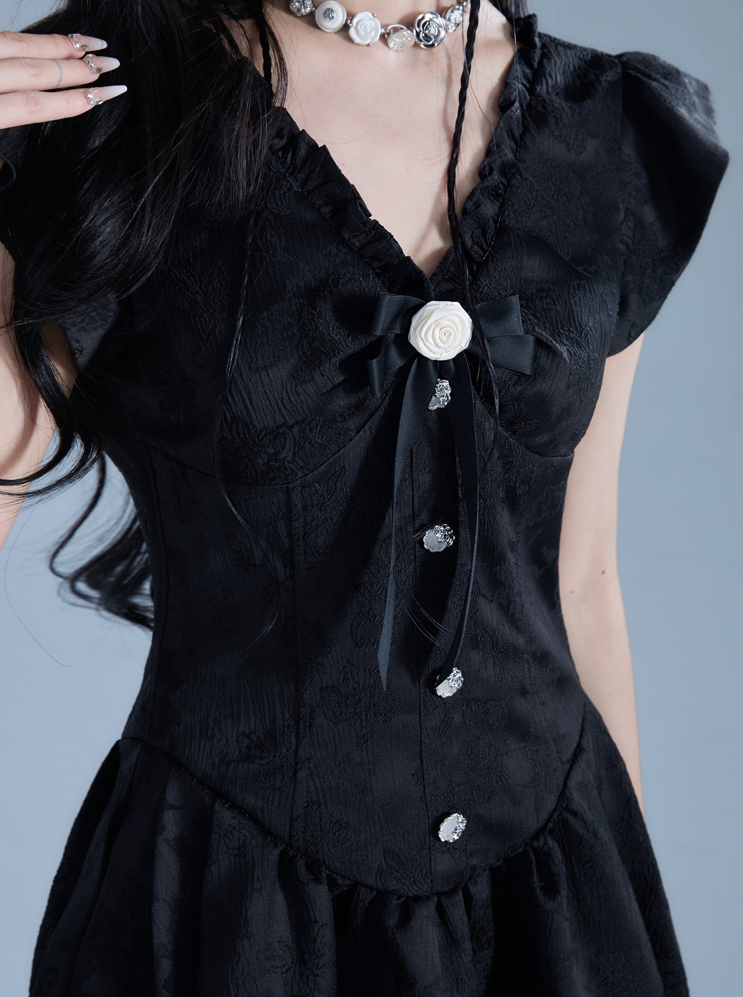 フラワーフライング スリーブローズドレス