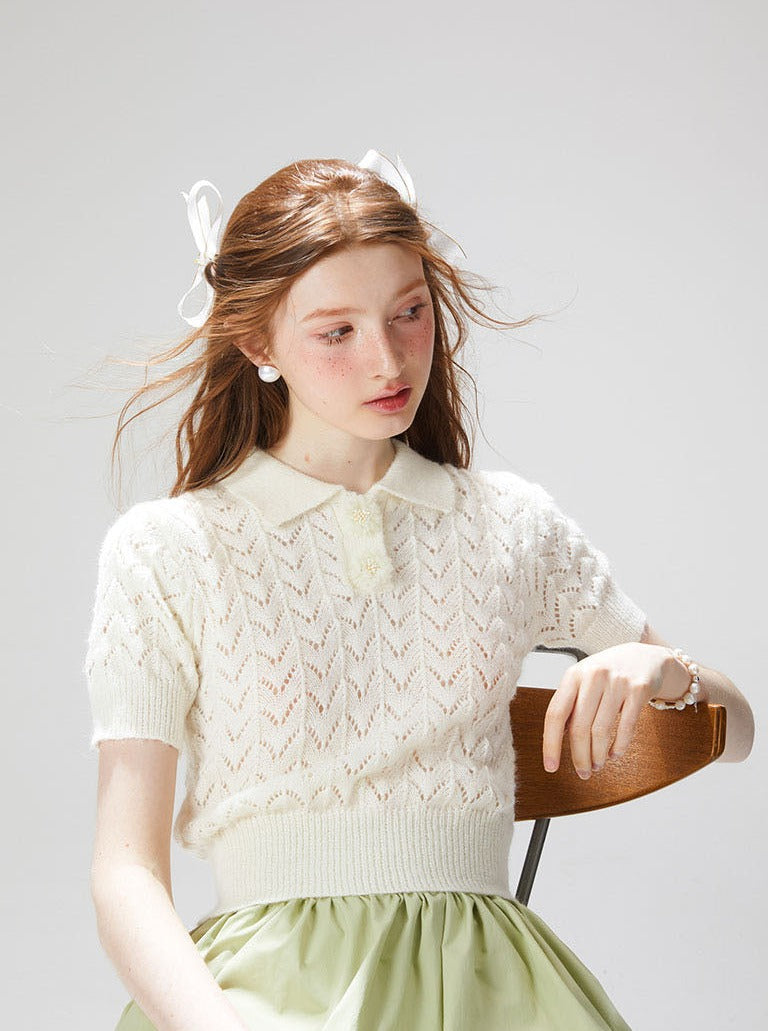 フレンチホワイトポロトップス