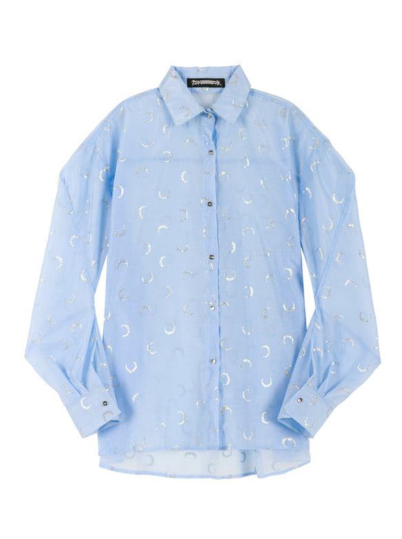 Glitzer-Mond-Design durchsichtiges lockeres Shirt