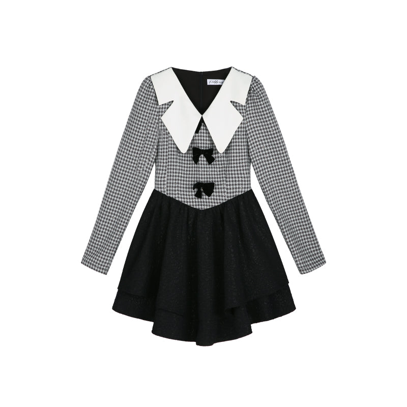 チェックリボンフレンチワンピース