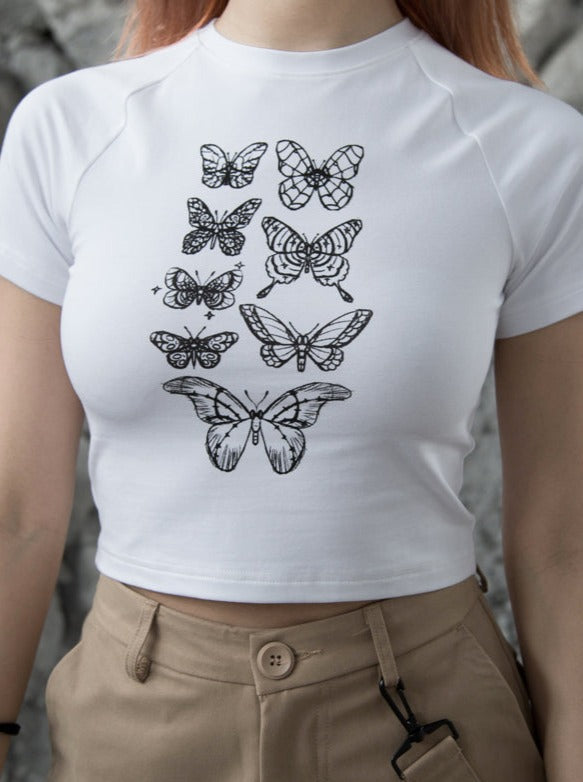 바타프라이프린트데즈인크롭T샤츠