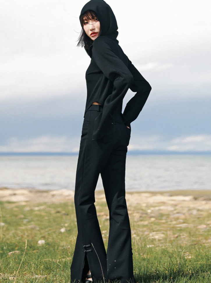 Buckle slit flare pants