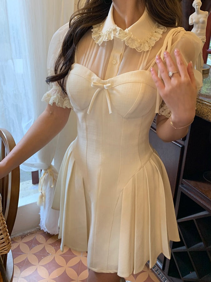 童话粉扑袖子透明衬衫