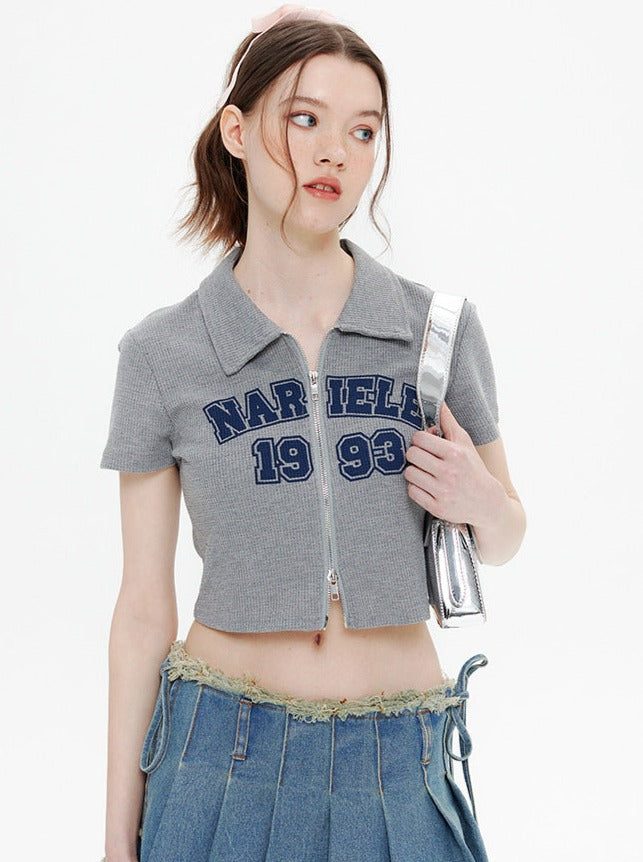 ダブルジッパースリムフィットポロトップス