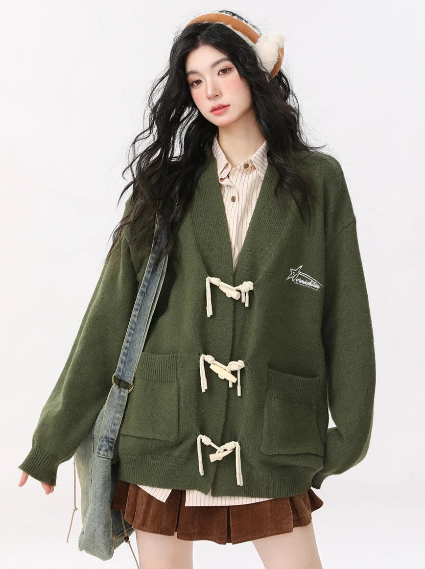 AONW Fall/Winter New Vintage Green Horn Button Cardigan Sweater Women' –  Belchic