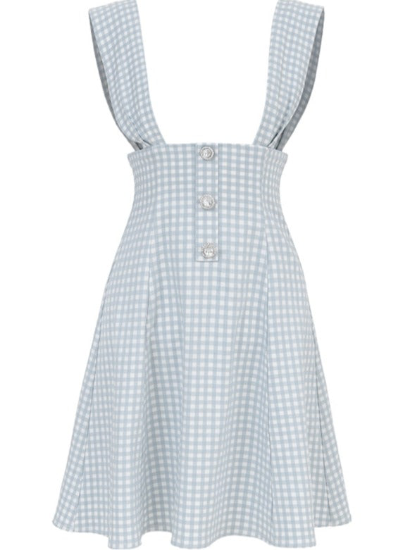 ブルーギンガムサススカート×ピュアホワイトブラウス